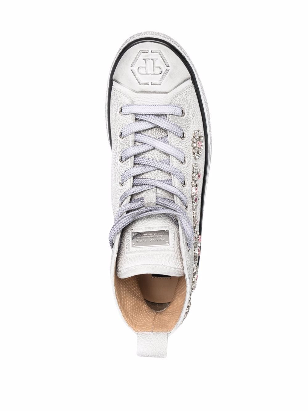 Shop Philipp Plein Crystal-embellished High-top Sneakers In 白色
