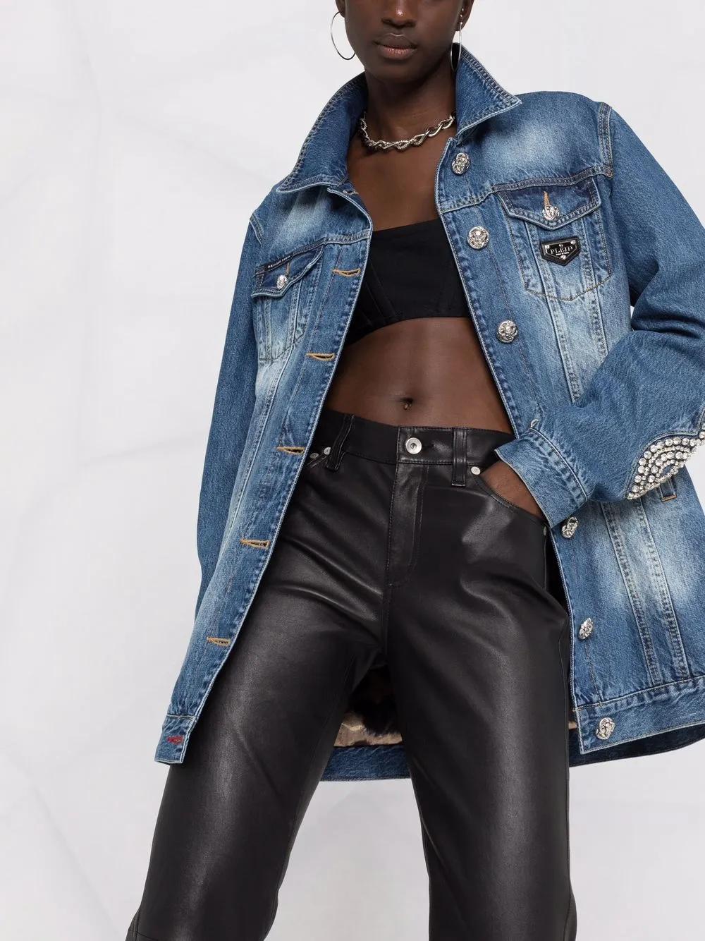  Philipp Plein Crystal-cable Denim Jacket - Blue 