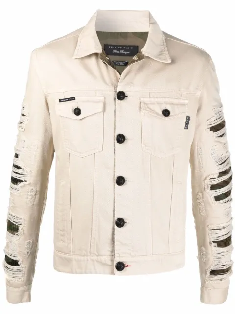 Philipp Plein ripped camouflage denim jacket