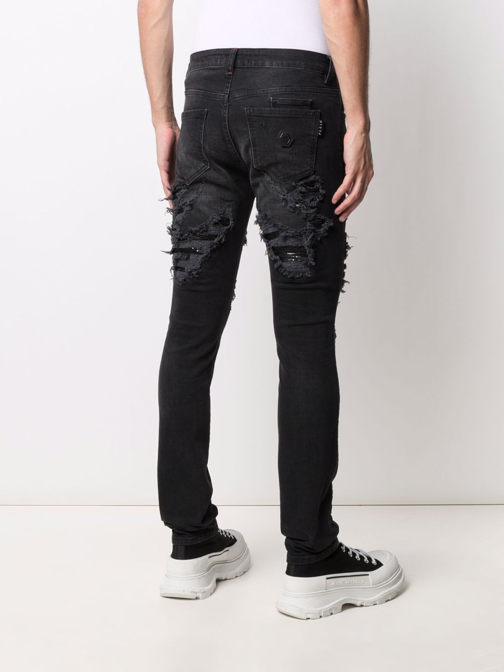 Shop Philipp Plein Mesh Ripped-detail Jeans In Schwarz