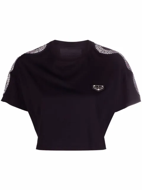 Philipp Plein Camiseta cropped com tachas de cristal