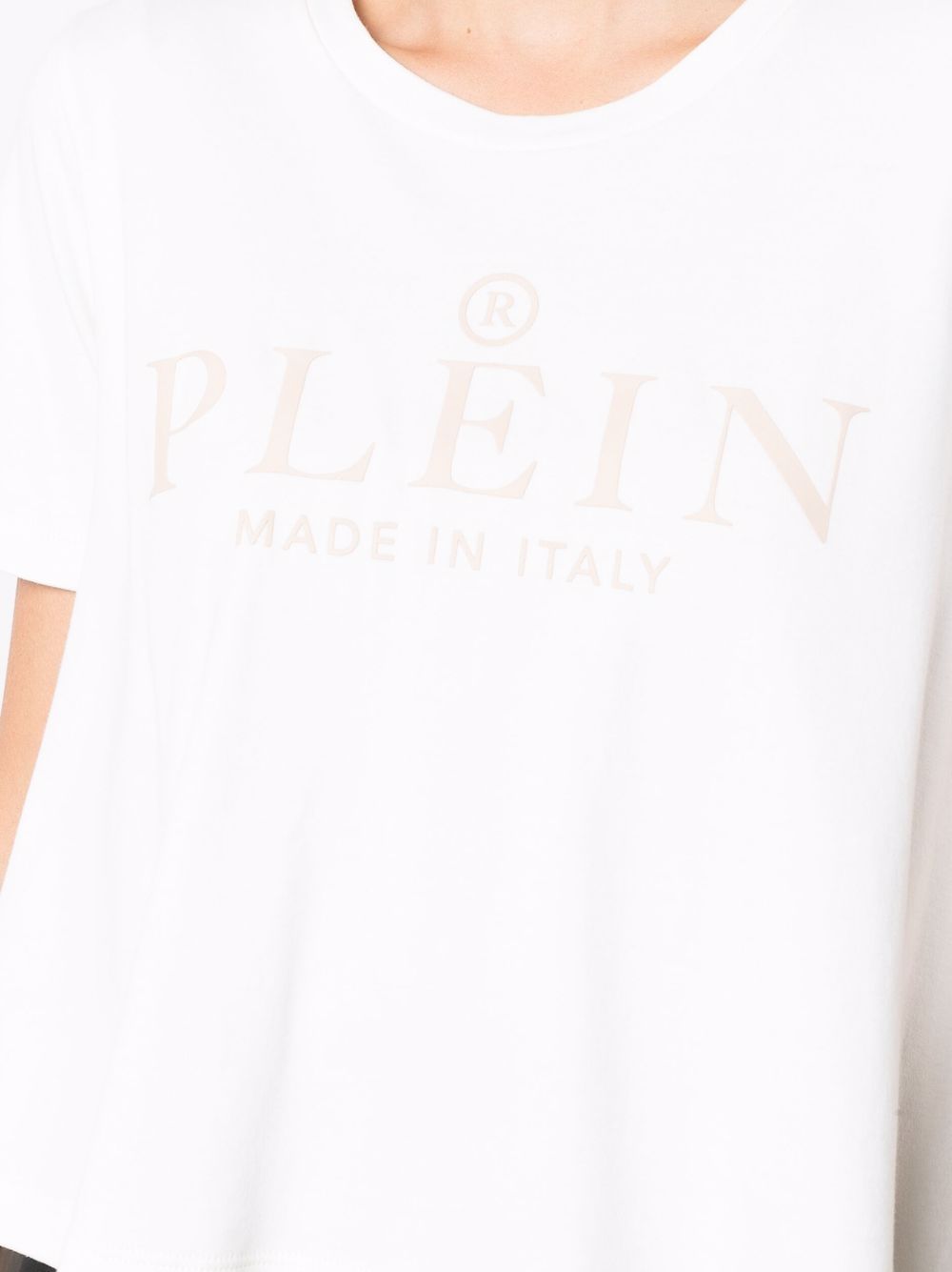 Shop Philipp Plein Iconic Plein Short-sleeve Cropped T-shirt In Neutrals