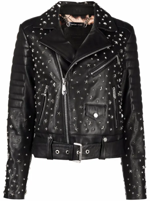 Philipp Plein Studded Leather Biker Jacket - Farfetch