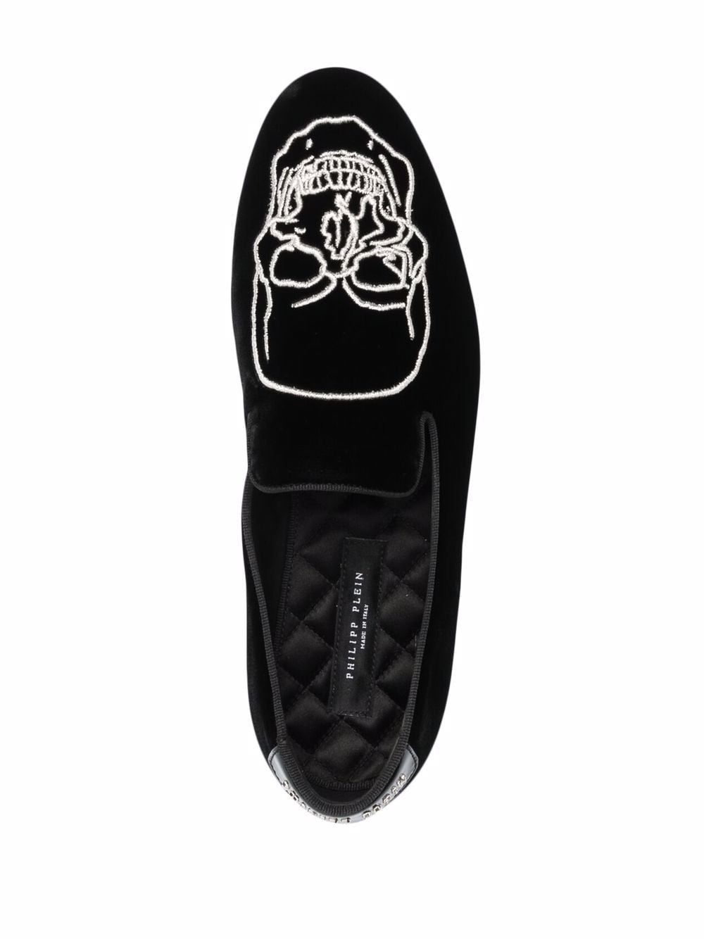 Shop Philipp Plein Skull-embroidered Velvet Loafers In 黑色