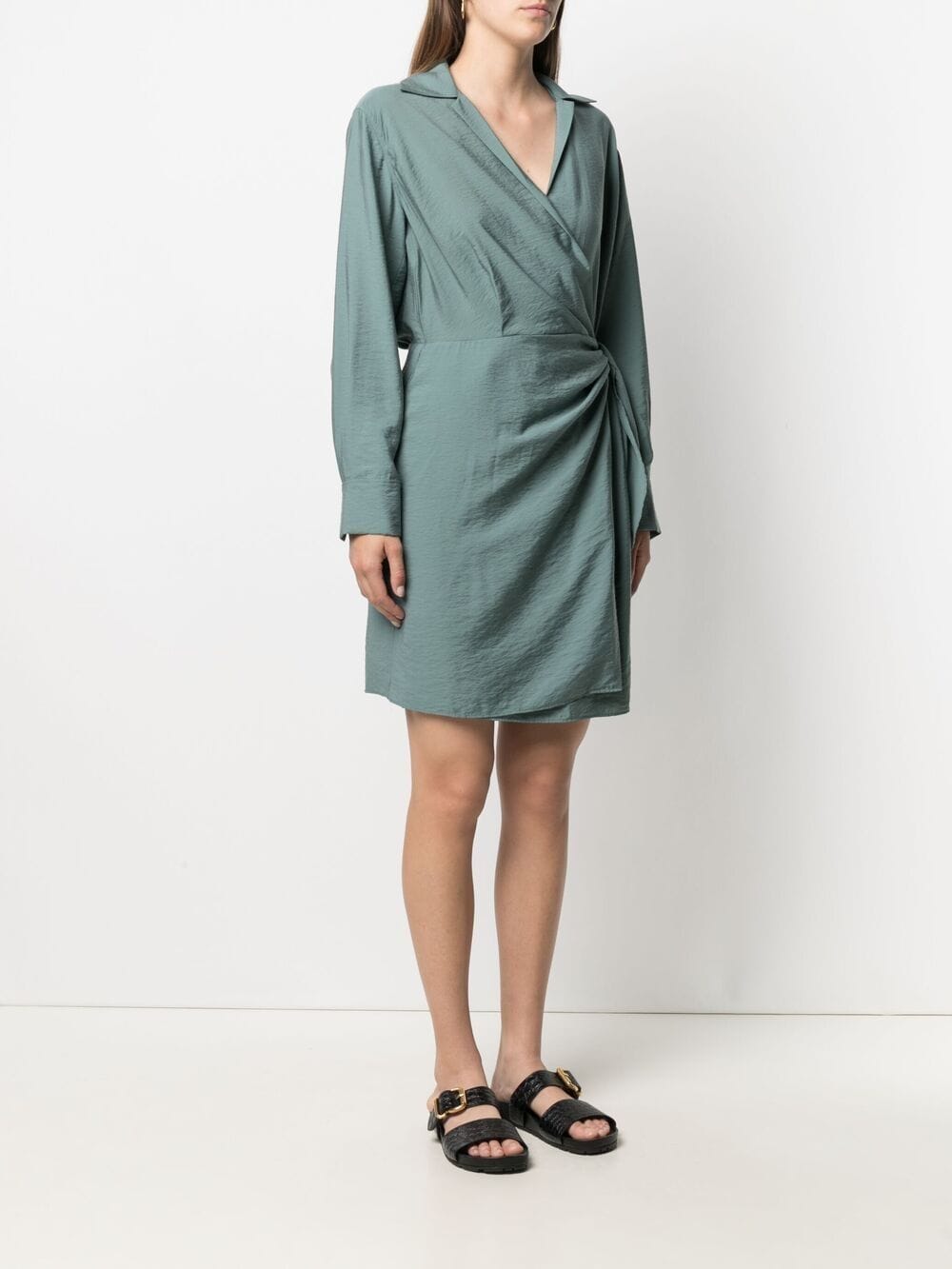 Shop Vince Wraparound Short Dress In Green