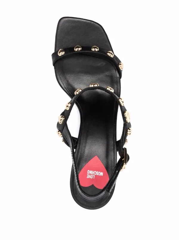 Love Moschino heart studded block heel Sandals Farfetch