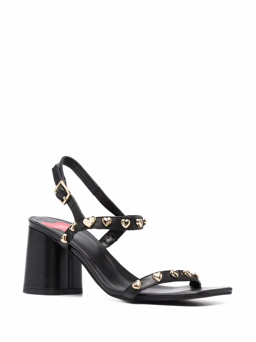 Shop Love Moschino Heart-studded Block-heel Sandals In Black