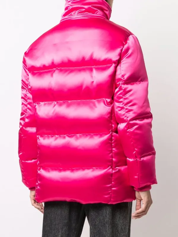 pink satin puffer jacket
