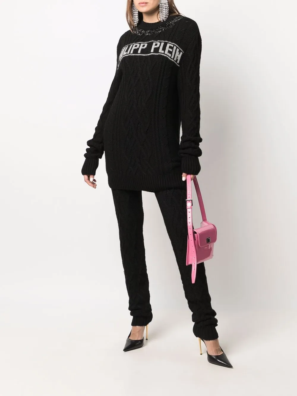  Philipp Plein Cashmere Crystal Hose Mit Zopfmuster   Schwarz 