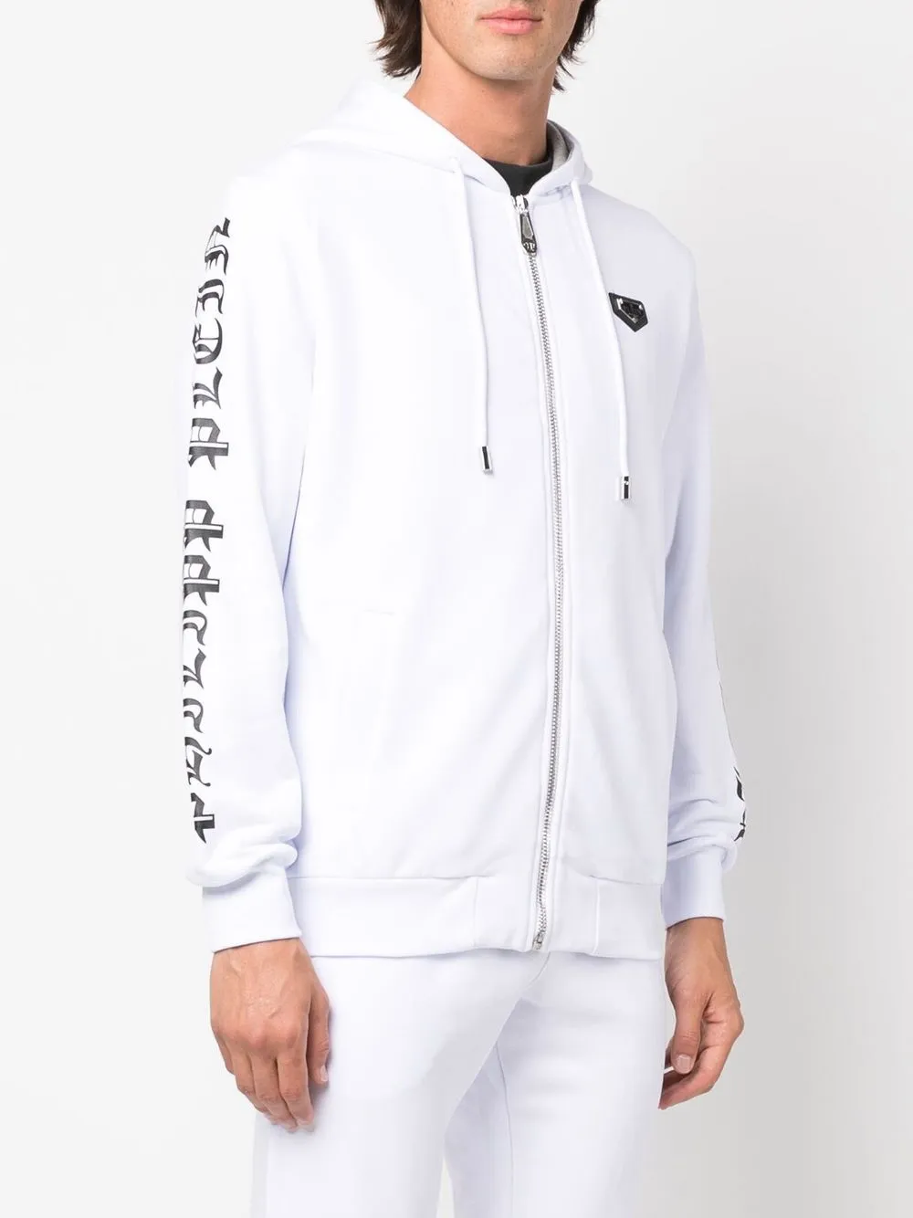  Philipp Plein Kapuzenjacke Mit Totenkopf Print   Weiß 