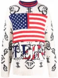 Philipp Plein USA Flag-print crew neck jumper - Neutrals