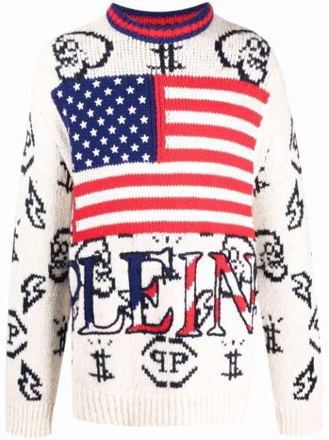 Philipp Plein USA Flag-print crew neck jumper Men