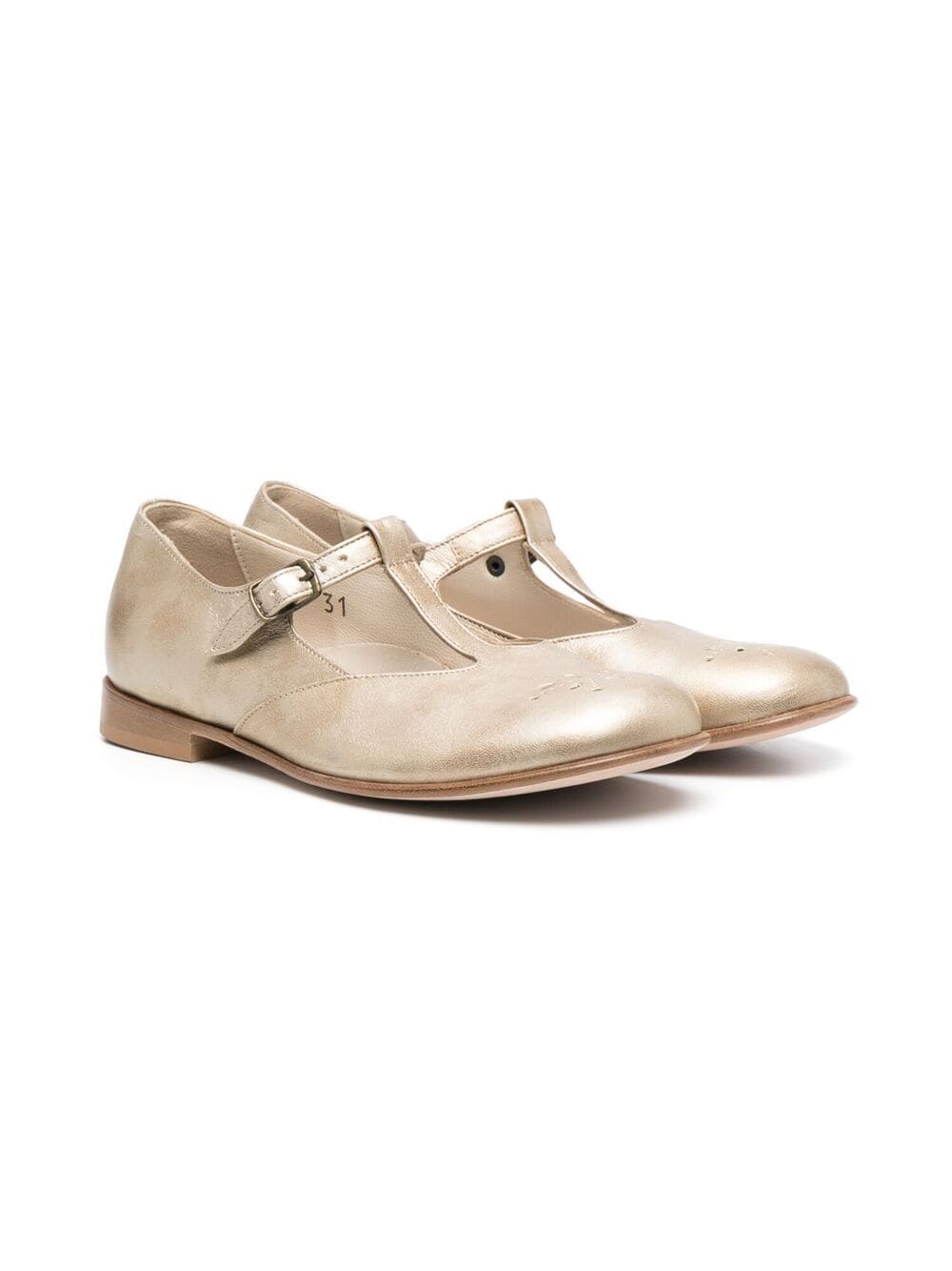 Pèpè Kids' Perforated-detail Ballerina Shoes In Gold