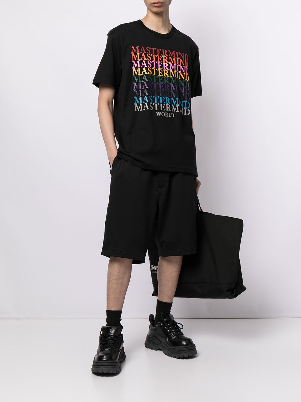 Shop Mastermind Japan Multi-logo Print T-shirt In Black