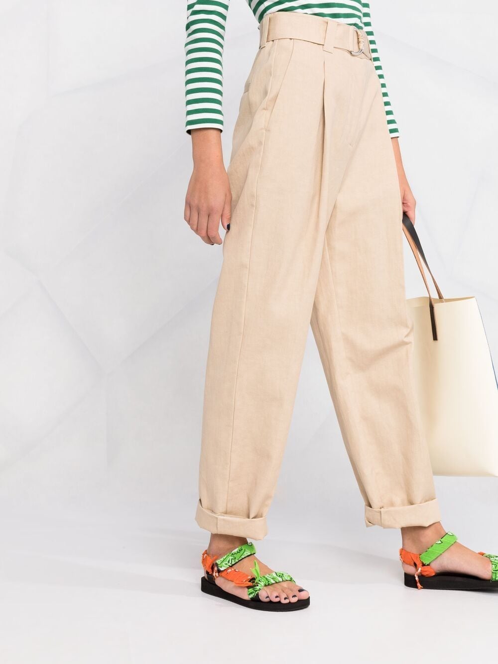 Shop Msgm Belted Straight-leg Trousers In Neutrals