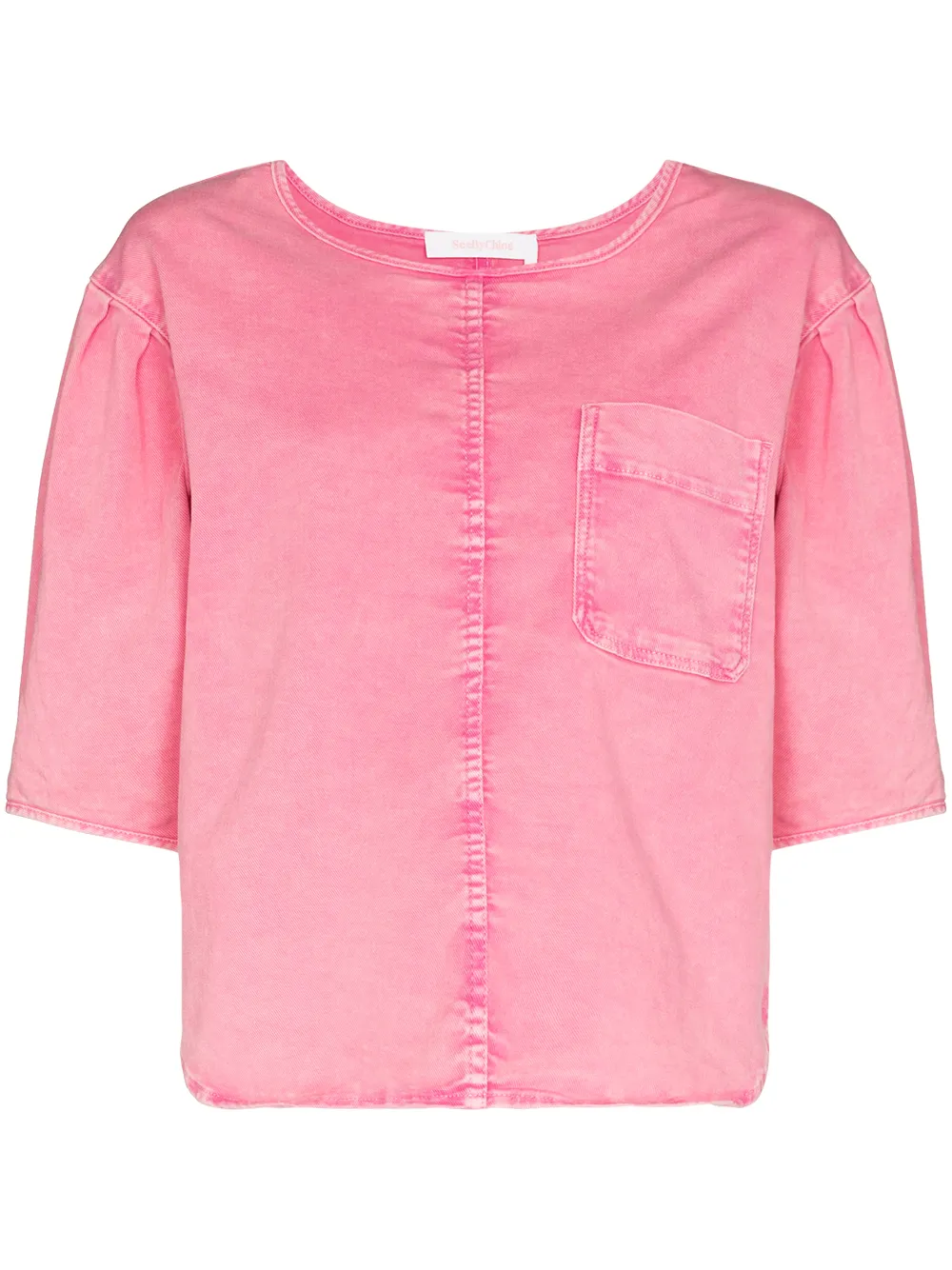 Image 1 of See by Chloé puff-sleeve denim top