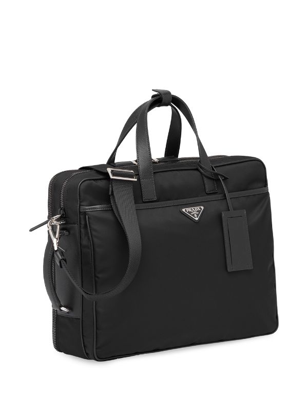 Prada Re-nylon Saffiano Leather Briefcase Bag in Black for Men