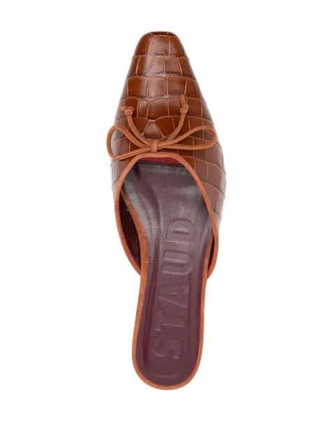 staud gina square toe croc embossed leather mules