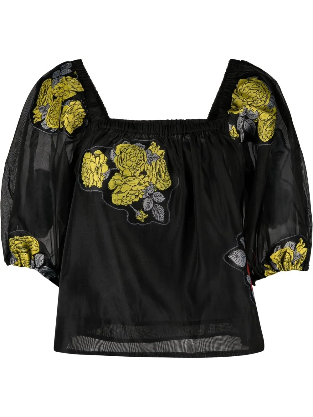 Image 1 of GANNI floral-patch semi-sheer blouse