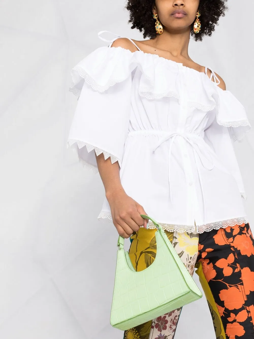 фото Msgm топ с открытыми плечами и ажурной отделкой