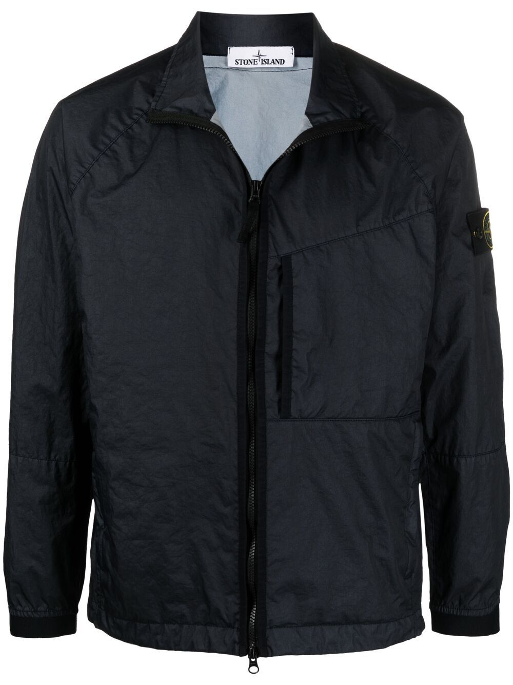 Stone Island Logo-patch Zipped Lightweight Jacket In Blue