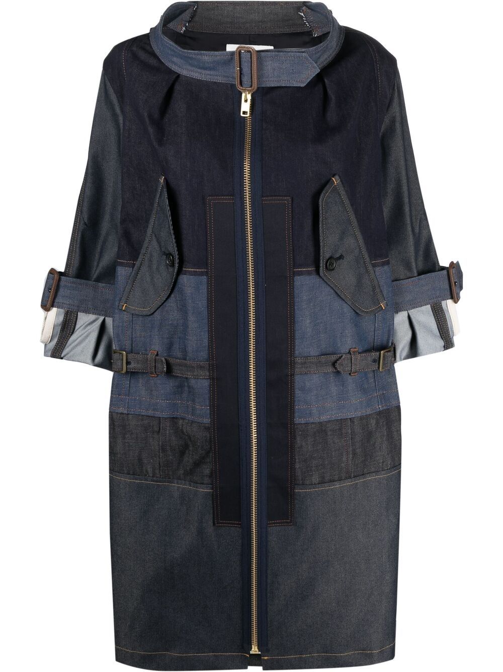 Junya Watanabe Patchwork Denim Parka Coat In Indigo Mix