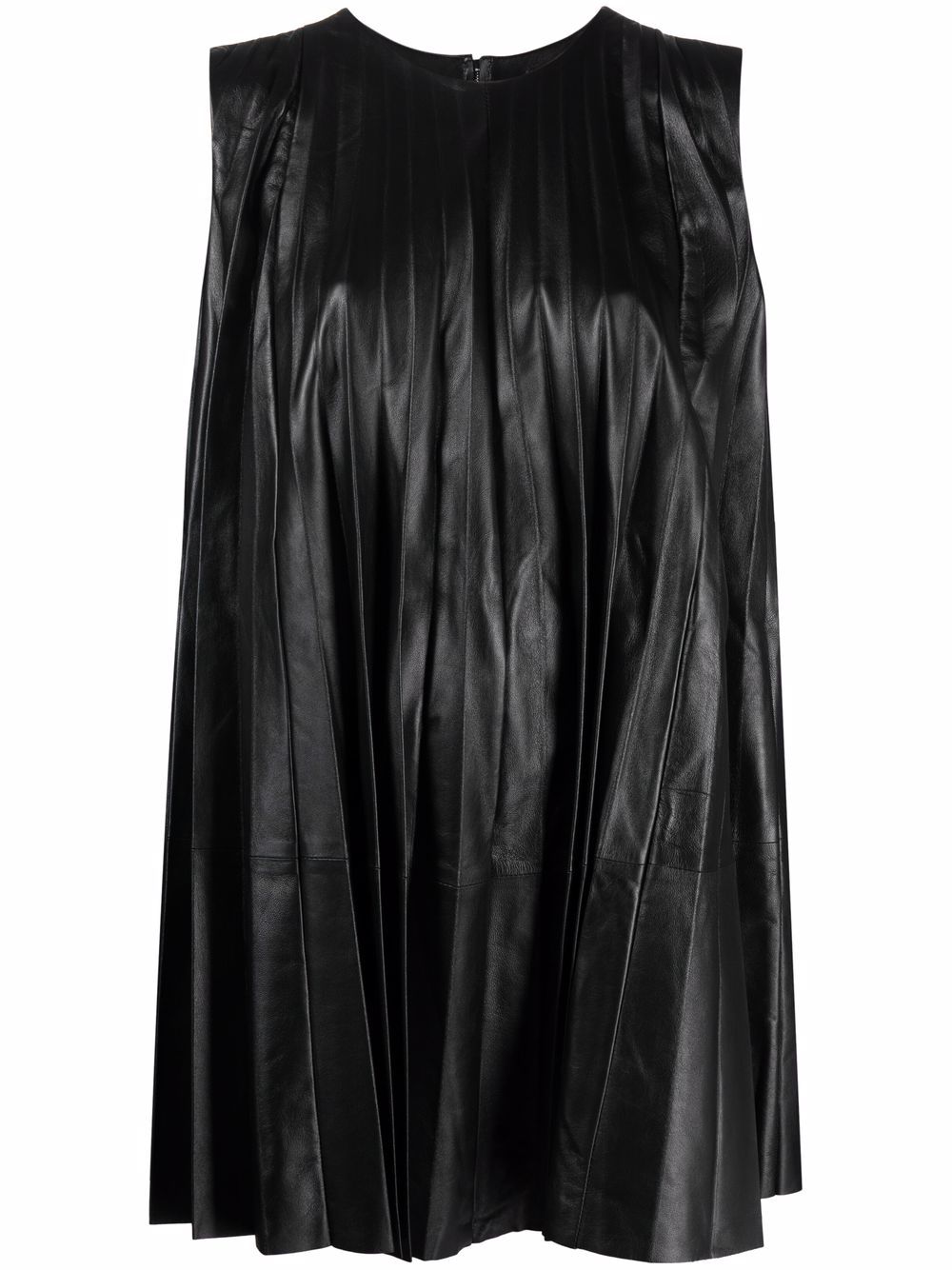 Red Valentino Pleated Leather Shift Dress In Black