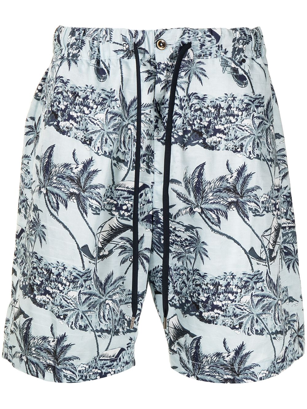 Shop Pt01 Botanical-print Cotton Deck Shorts In Blau