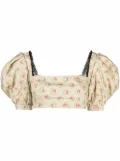 Ulyana Sergeenko floral-print cropped top - Neutrals