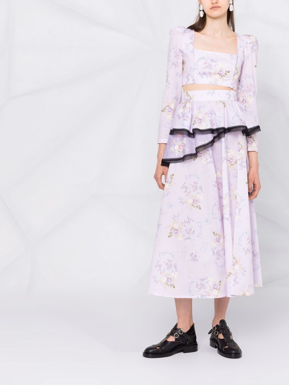 фото Ulyana sergeenko укороченная блузка с цветочным принтом