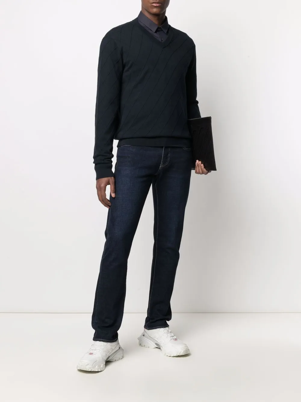 Image 2 of Armani Exchange diamond-stitch knitted jumper
