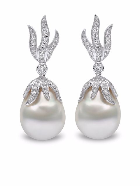 Yoko London 18kt white gold Baroque South Sea pearl and diamond earrings