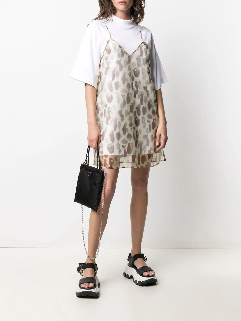  Palm Angels T Shirt Kleid Mit Leo Print   Nude 