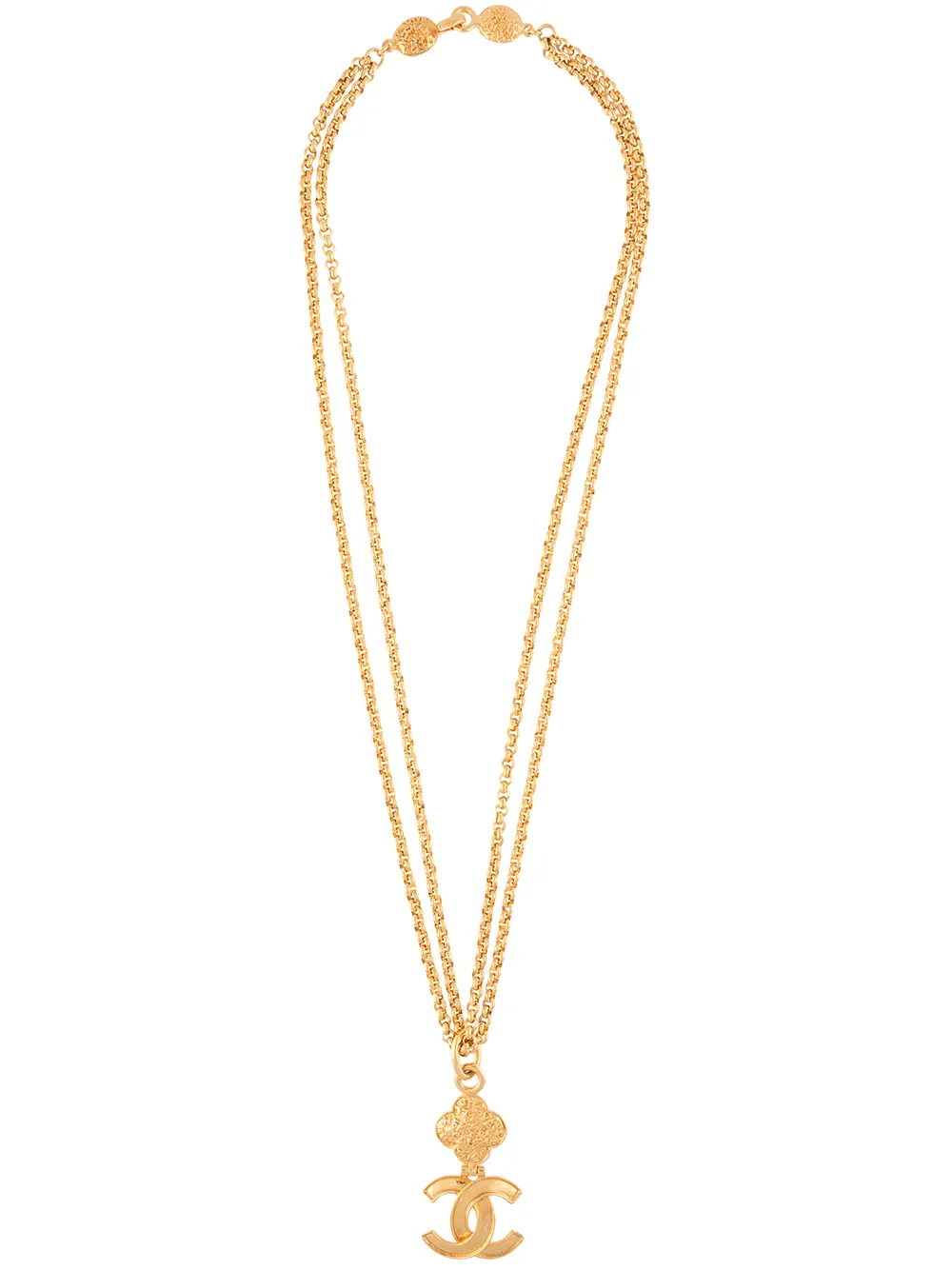 Pre-owned Chanel 1995 Cc Pendant Double-chain Necklace In Gold