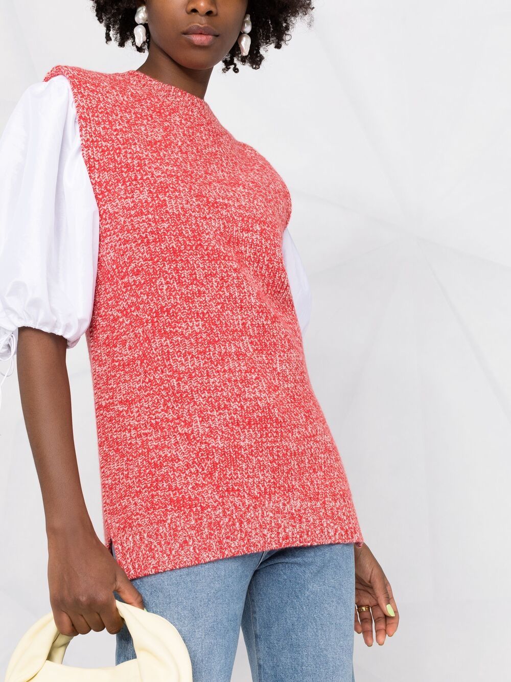 Shop Ganni Marled Knitted Vest Top In Pink