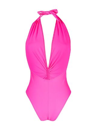 halterneck draped swimsuit展示图