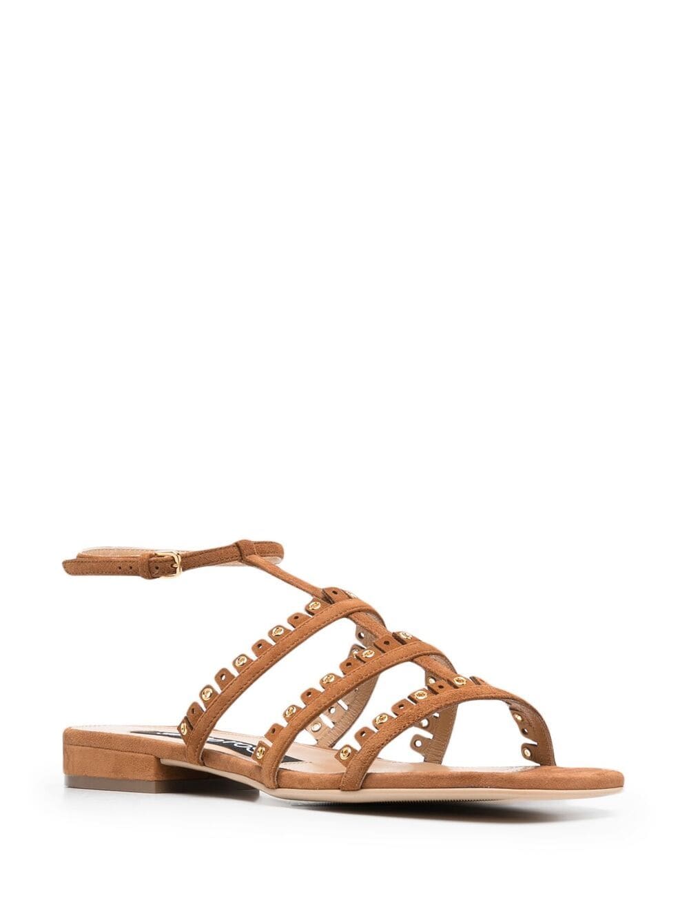 Shop Sergio Rossi Stud-embellished Leather Sandals In Brown
