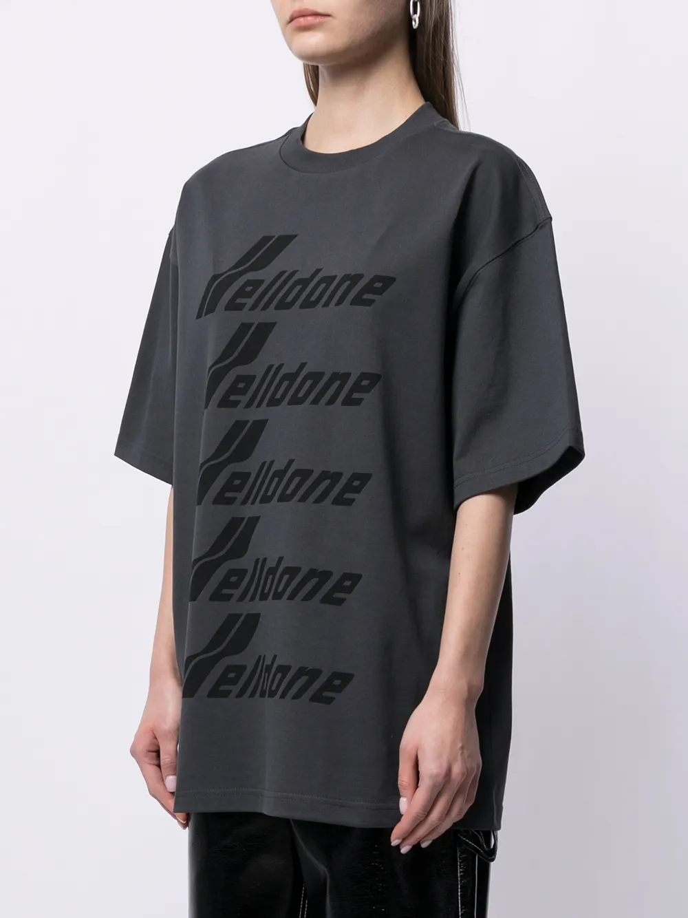  We11done T Shirt Mit Logo Print   Grau 