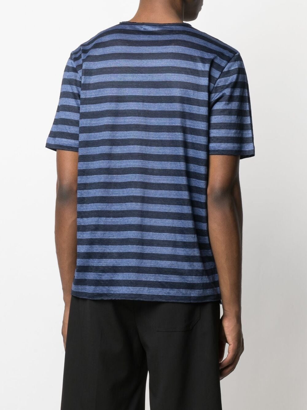 Shop Saint Laurent Logo-embroidered Striped T-shirt In Blue