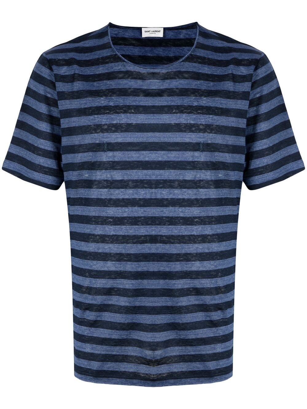 Saint Laurent Logo-embroidered Striped T-shirt In Blue