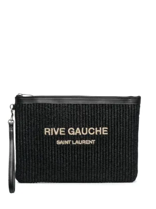 Saint Laurent Rive Gauche Raffia Clutch Bag | Black | FARFETCH