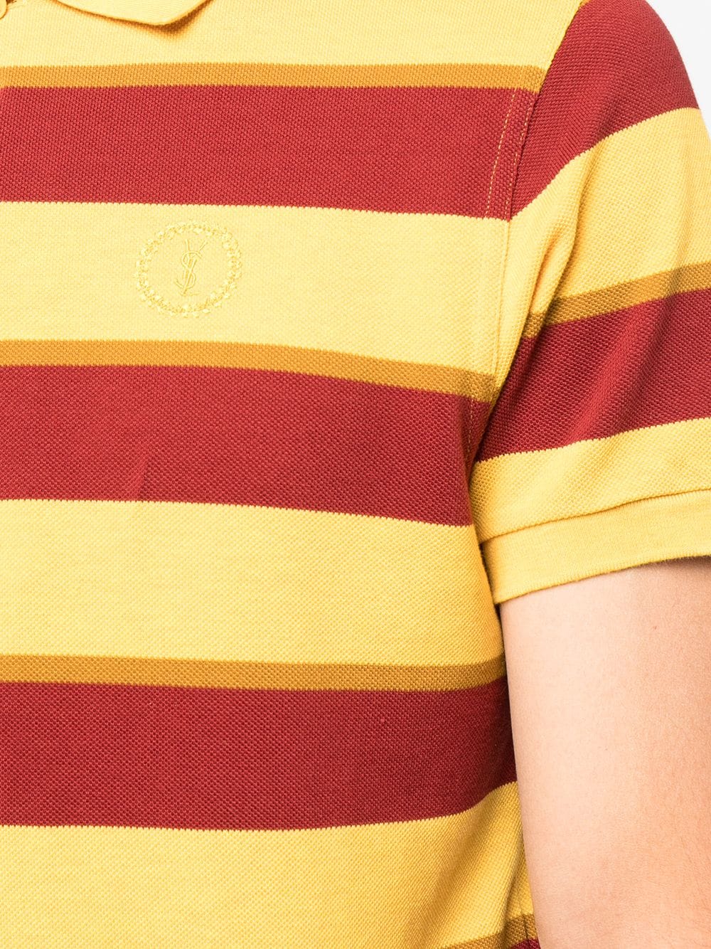 Shop Saint Laurent Logo-embroidered Striped Short-sleeve Polo Shirt In Yellow