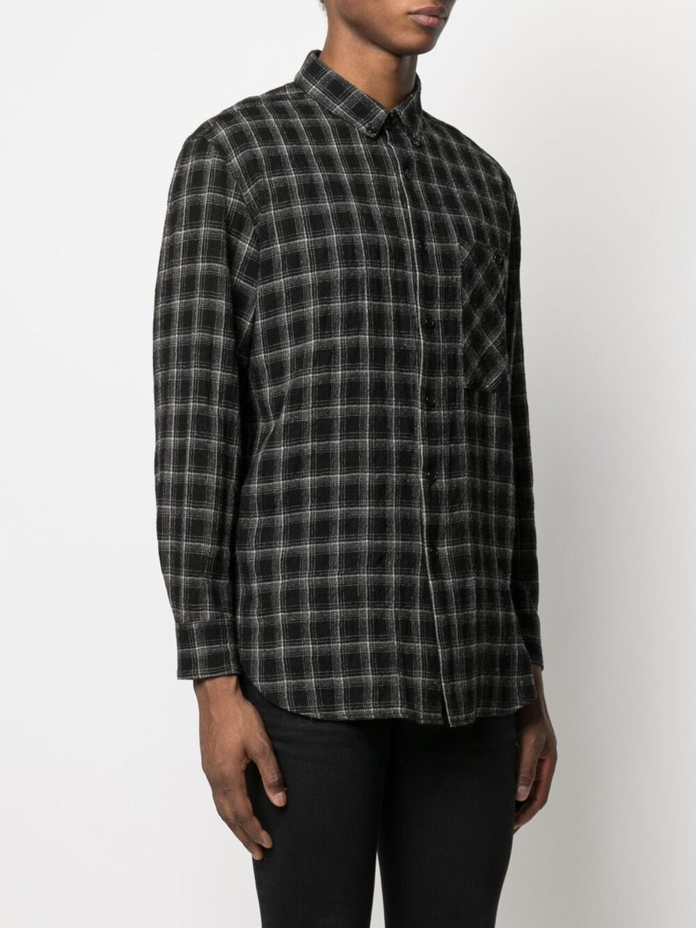 Shop Saint Laurent Checked Flannel Shirt In Black