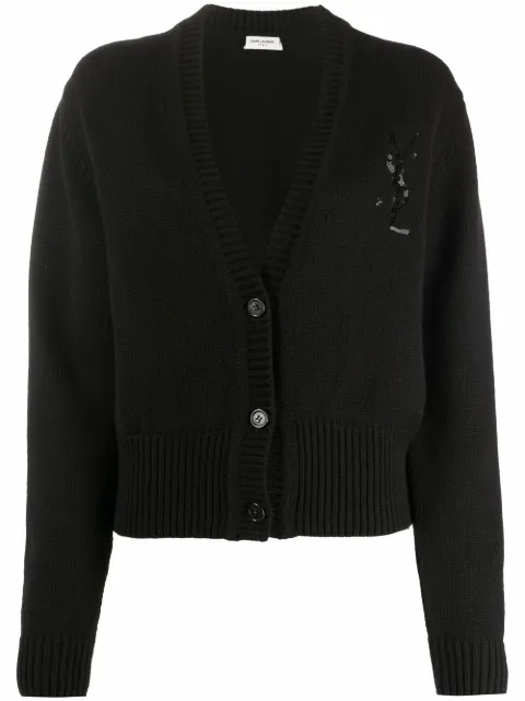 Saint Laurent Cardigan com paetês e detalhe de monograma