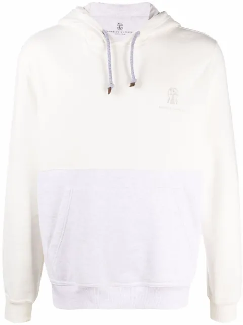 Brunello Cucinelli logo-print panelled pullover hoodie