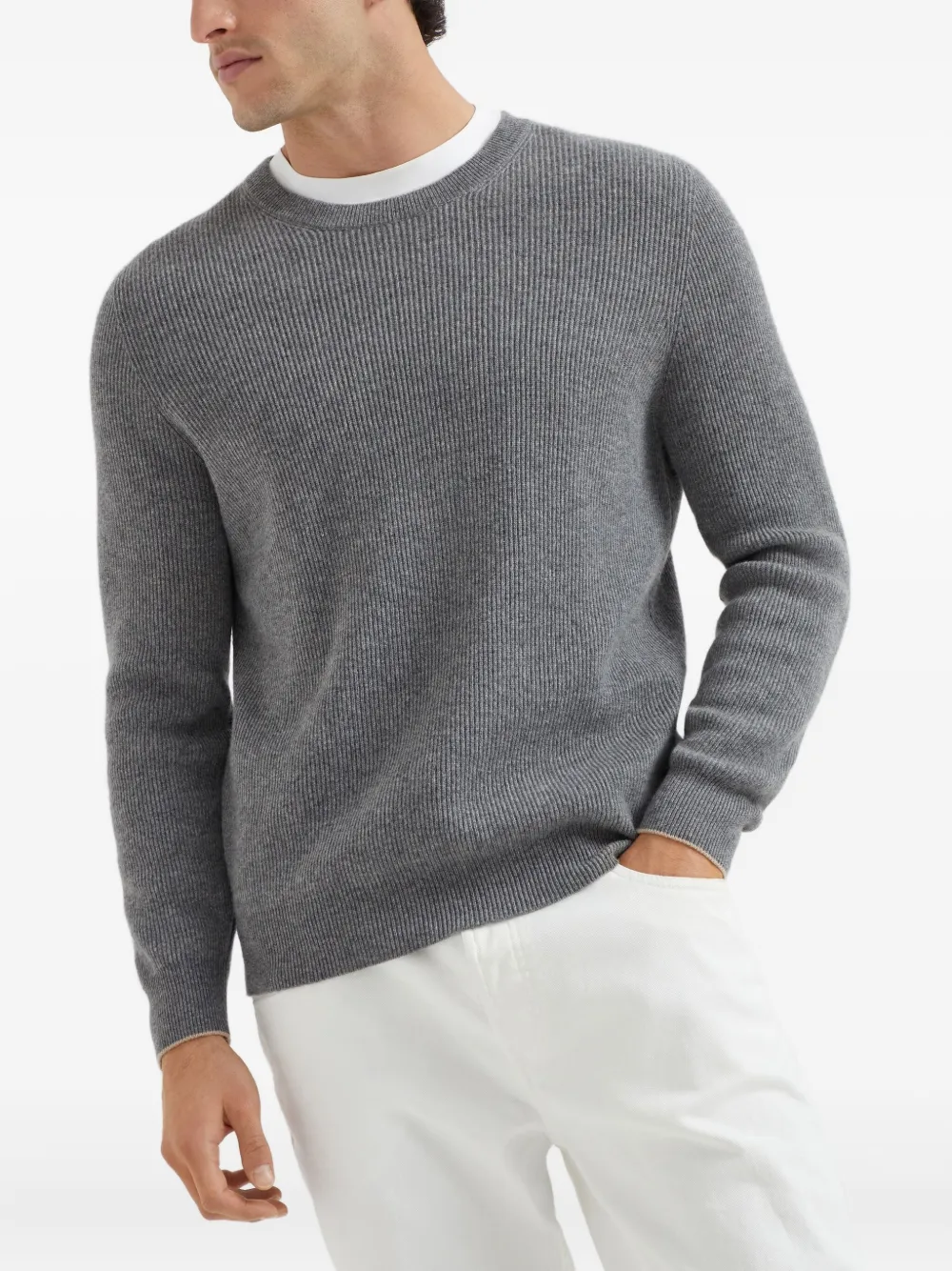  Brunello Cucinelli Gerippter Kaschmirpullover   Grau 