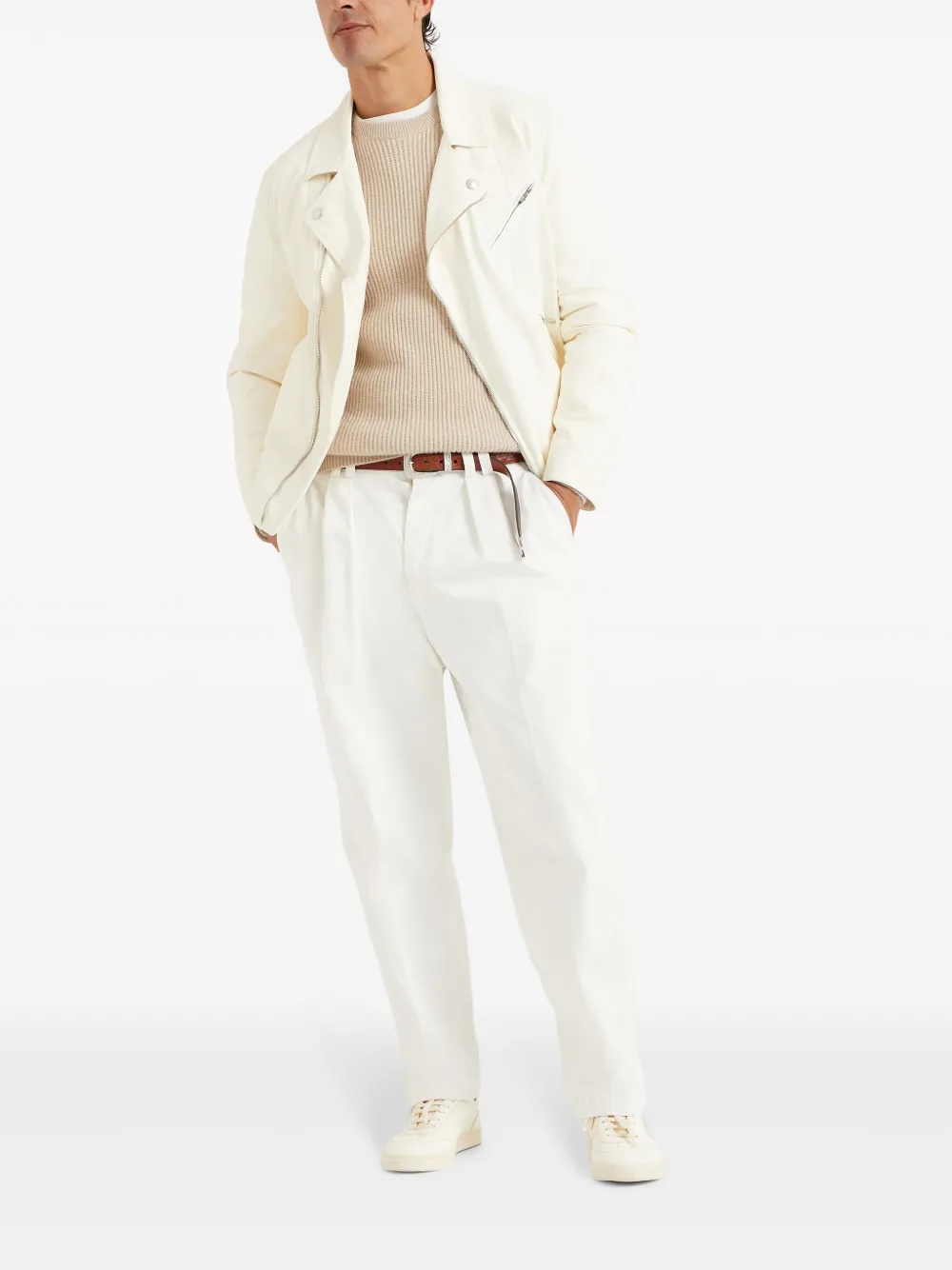 Brunello Cucinelli Crew Neck Cashmere-knit Sweater In Nude