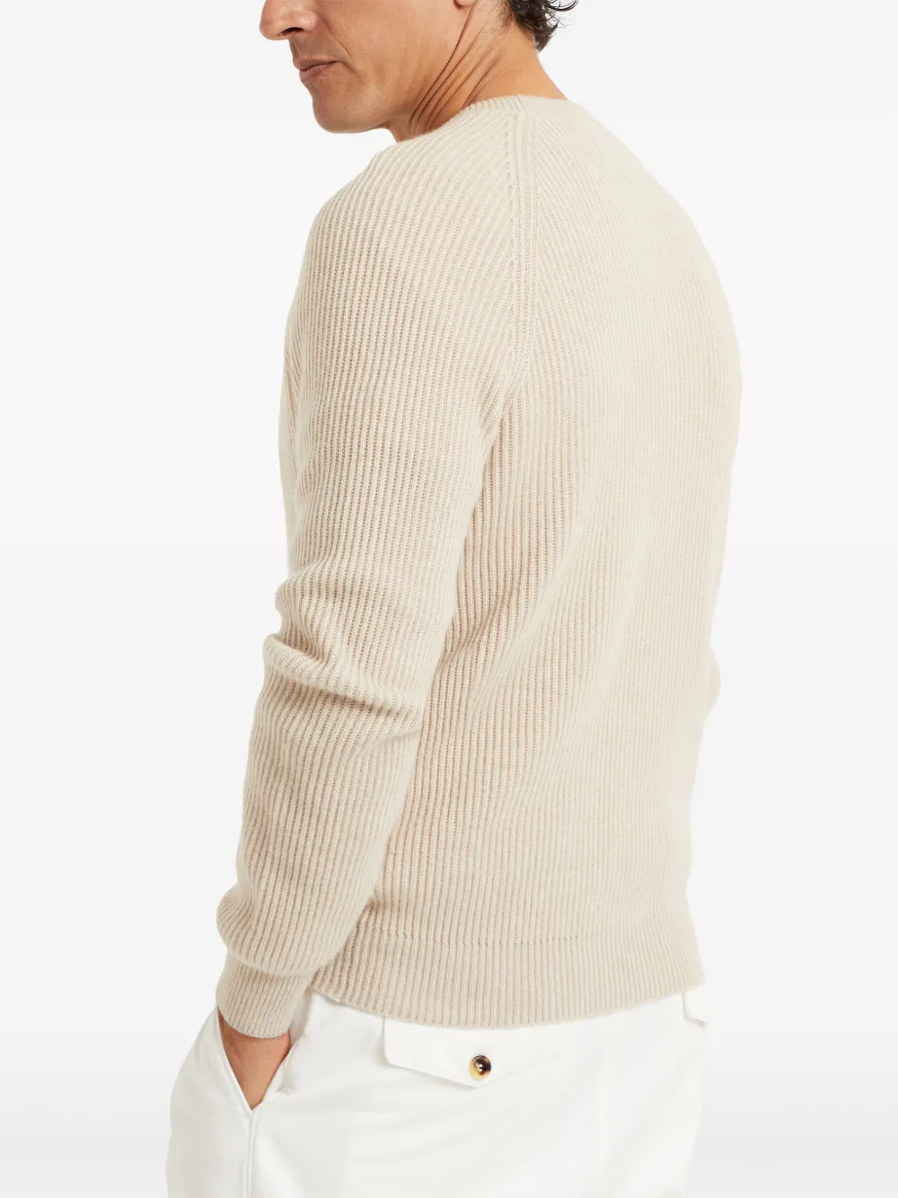 Brunello Cucinelli Crew Neck Cashmere-knit Sweater In Nude
