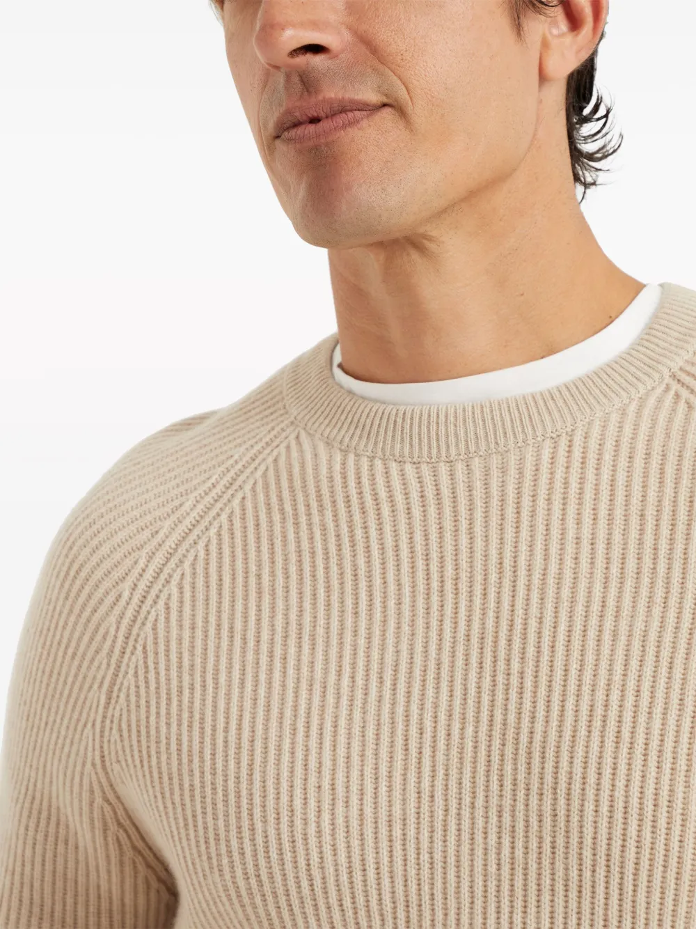 Brunello Cucinelli Crew Neck Cashmere-knit Sweater In Nude