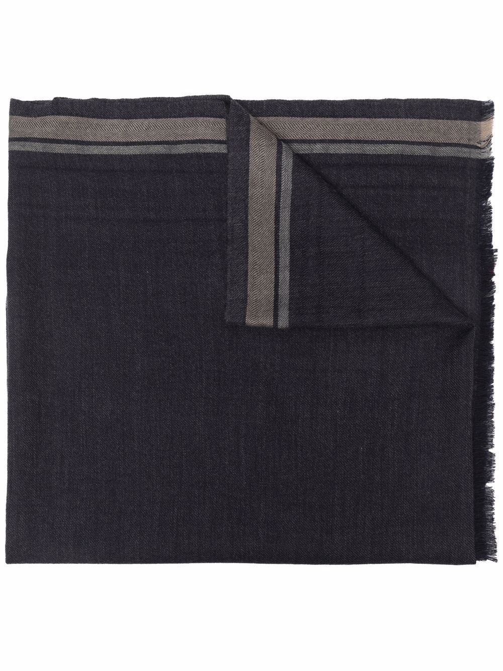 

Brunello Cucinelli stripe detailing frayed scarf - Blue